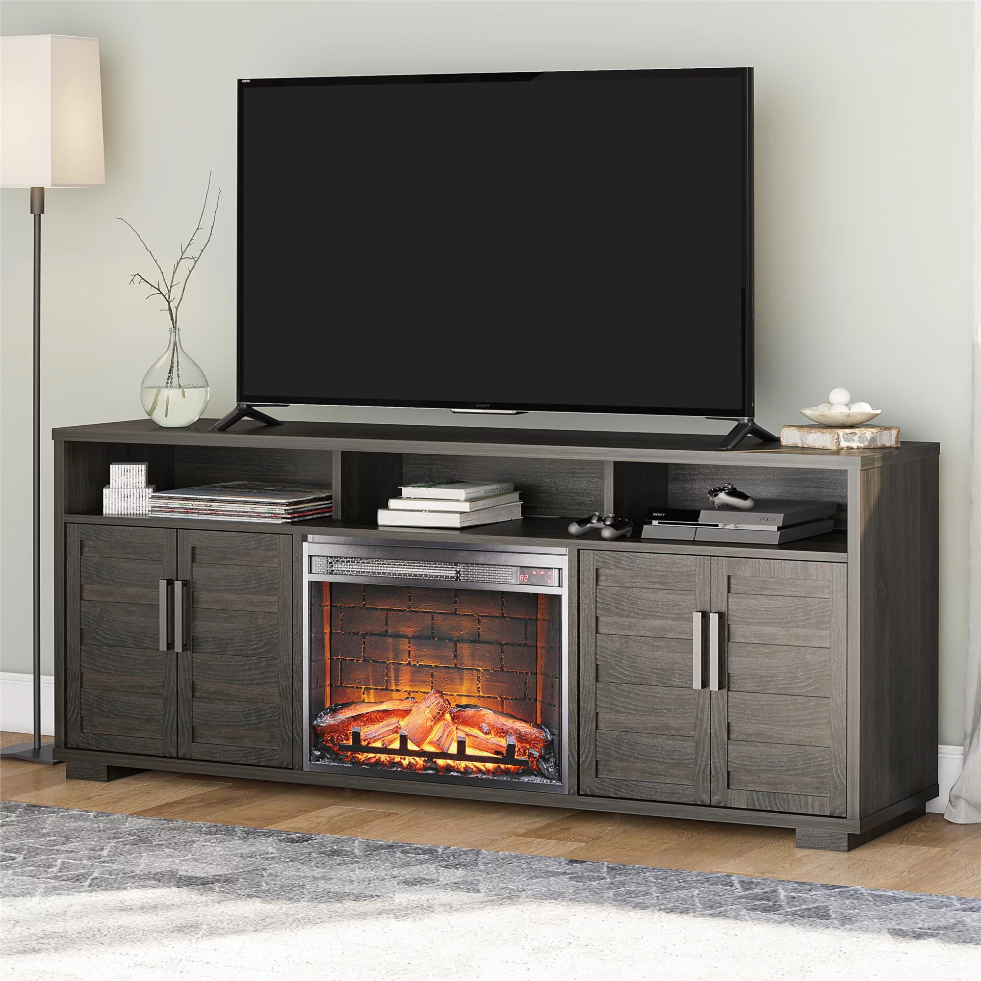 Ameriwood Home Fernwood Electric Fireplace Console TV Stand for TVs up to 75