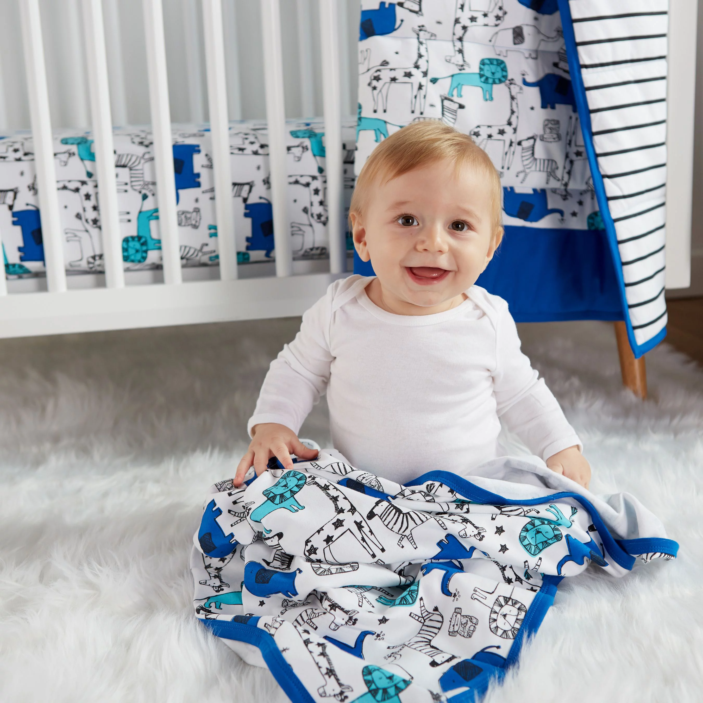 Little Star Organic Pure Organic Cotton Crib Bedding Set, 3 Pc, Blue-Modern Safari