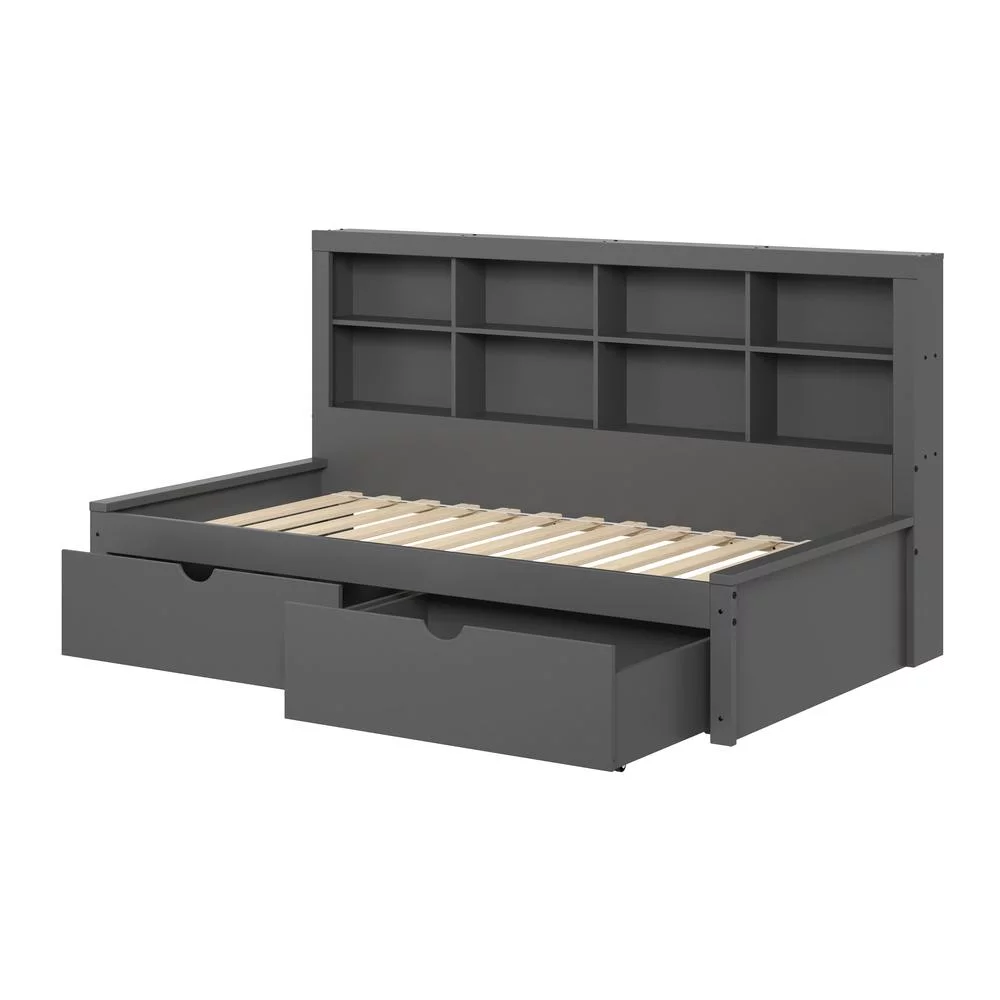 Twin Bookcase Day Bed in Dark Grey