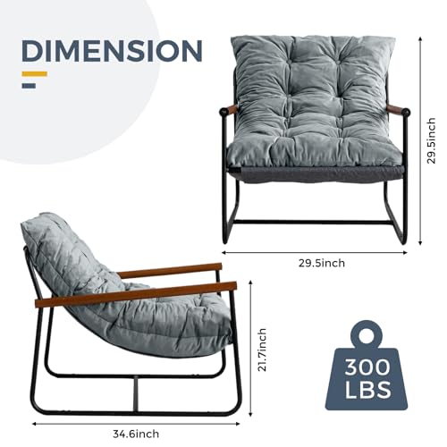 MAXYOYO Accent Chair, Velvet Arm Chair Living Room Chair with Metal Frame, Reading Accent Chair, Modern Bedroom Chair, Boucle Armchair with Wooden Arms, Beige