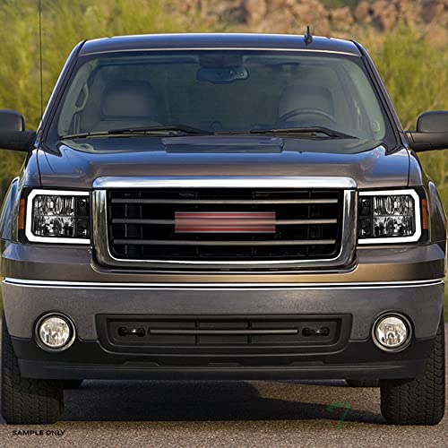 7422453592551 Compatible With 2007-2013 GMC Sierra 1500/2007-2014 2500 3500 HD Switchback Sequential LED Strip Bar Black Housing Headlights With Amber Reflector
