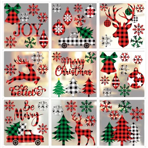 Large Size Hello Winter Window Clings for Christmas Snowflake Decoration Xmas Windows Decals Snowman Window Stickers for Showcase Home Decor Merry Christmas Party Supplies