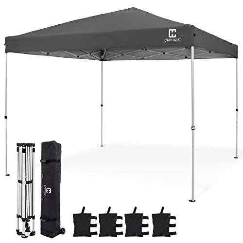 CAPHAUS 12ft x 12ft Patented One-Push Pop Up Outdoor Canopy Tent, Heavy-Duty Commercial Grade w/Central Lock, Portable and Instant Folding Shelter with Wheeled Carry Bag and Weight Bag, White