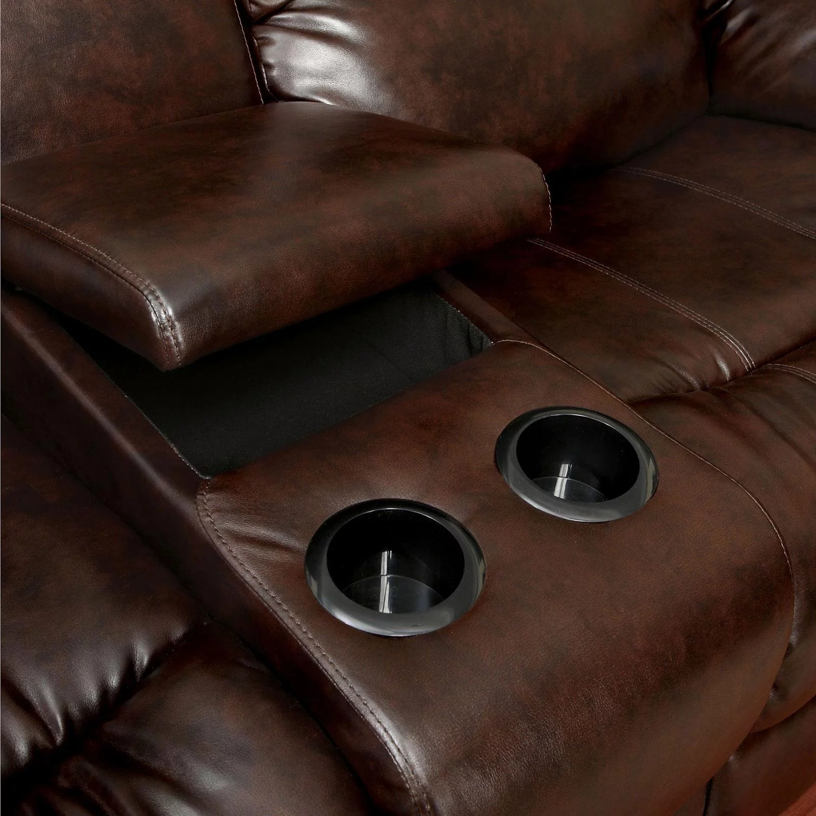 Transitional Brown Bonded Leather Sectional w/ cupholders Winslow FoA Group