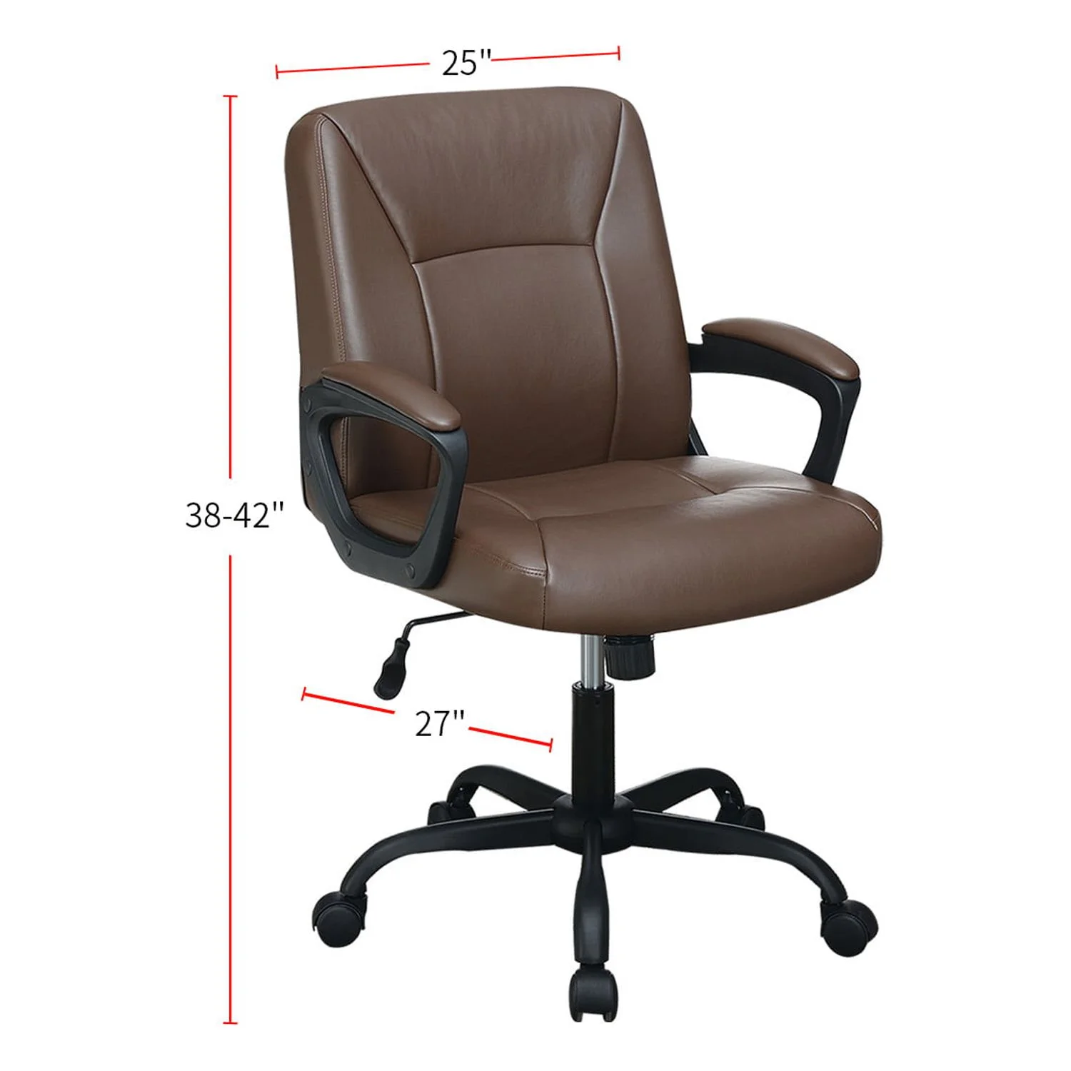 Dcenta Adjustable Height Office Chair with Padded Armrests, Brown