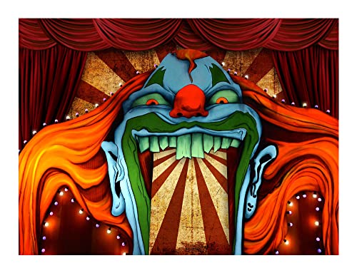 Funnytree 10x8ft Horror Circus Theme Halloween Backdrop for Photography Giant Evil Clown Hallomas Birthday Party Background Scary Grove Vampire Baby Cake Table Decor Banner Photobooth Studio Props