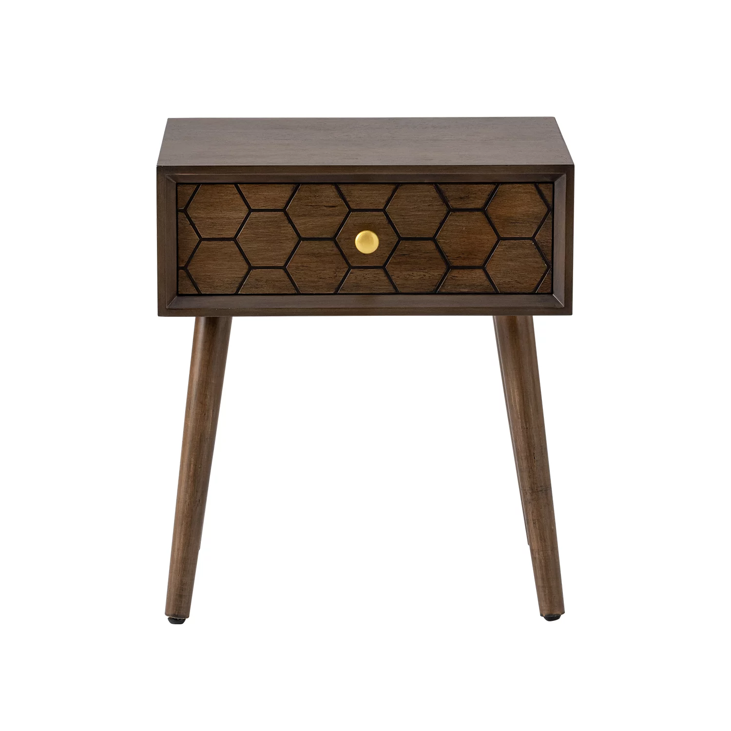 COSIEST Mid-Century Nightstand Brown Modern MDF Bedside Table Wood Accent End Table with Drawer