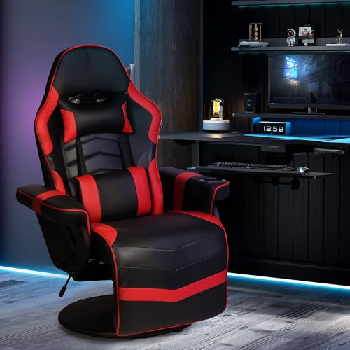 Blue Massage Gaming Chairs for Adults, Heavy Duty Silla Chair Recliner with Footrest, Adjustable Backrest and 360° Swivel Base for Teens, Boys