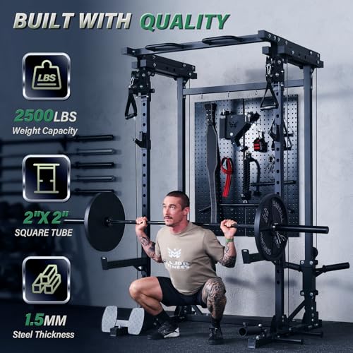 MAJOR FITNESS Drone3 Power Cage - Multi-Function Power Rack for Home Gym, Squat Rack with Pull-up Bar, Cable Crossover System, J-Hooks, for Strength Training, Heavy-Duty Steel Construction