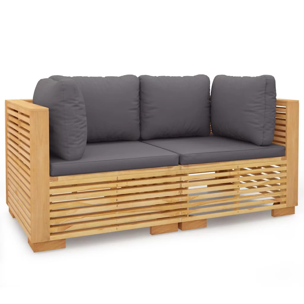 Walmeck Patio Corner Sofas with Cushions 2 pcs Solid Wood Teak