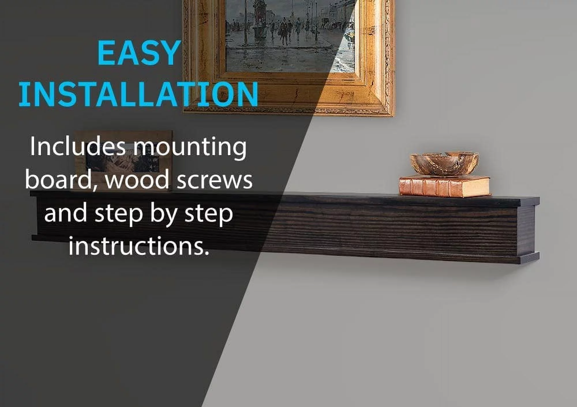 Mantels Direct Bisbee 48 inch x 6 inch Floating Fireplace Oak Hardwood Mantel Shelf - White