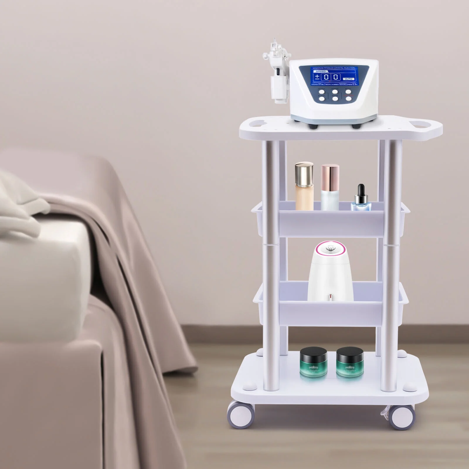 Salon Trolley Cart 4 Layers Tray Beauty Instrument Storage Rolling Cart with Wheels