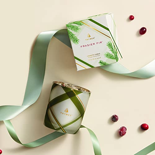 Thymes Frasier Fir Candle – Frosted Plaid Jar Candles – Green & White Candle Jar Design – Scented Candles with Notes of Siberian Fir, Cedarwood & Sandalwood – Holiday Candles (6.5 oz)