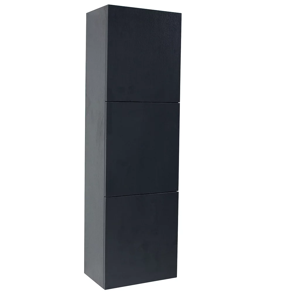 Fresca Black Bathroom Linen Side Cabinet with 3 Large Storage Areas