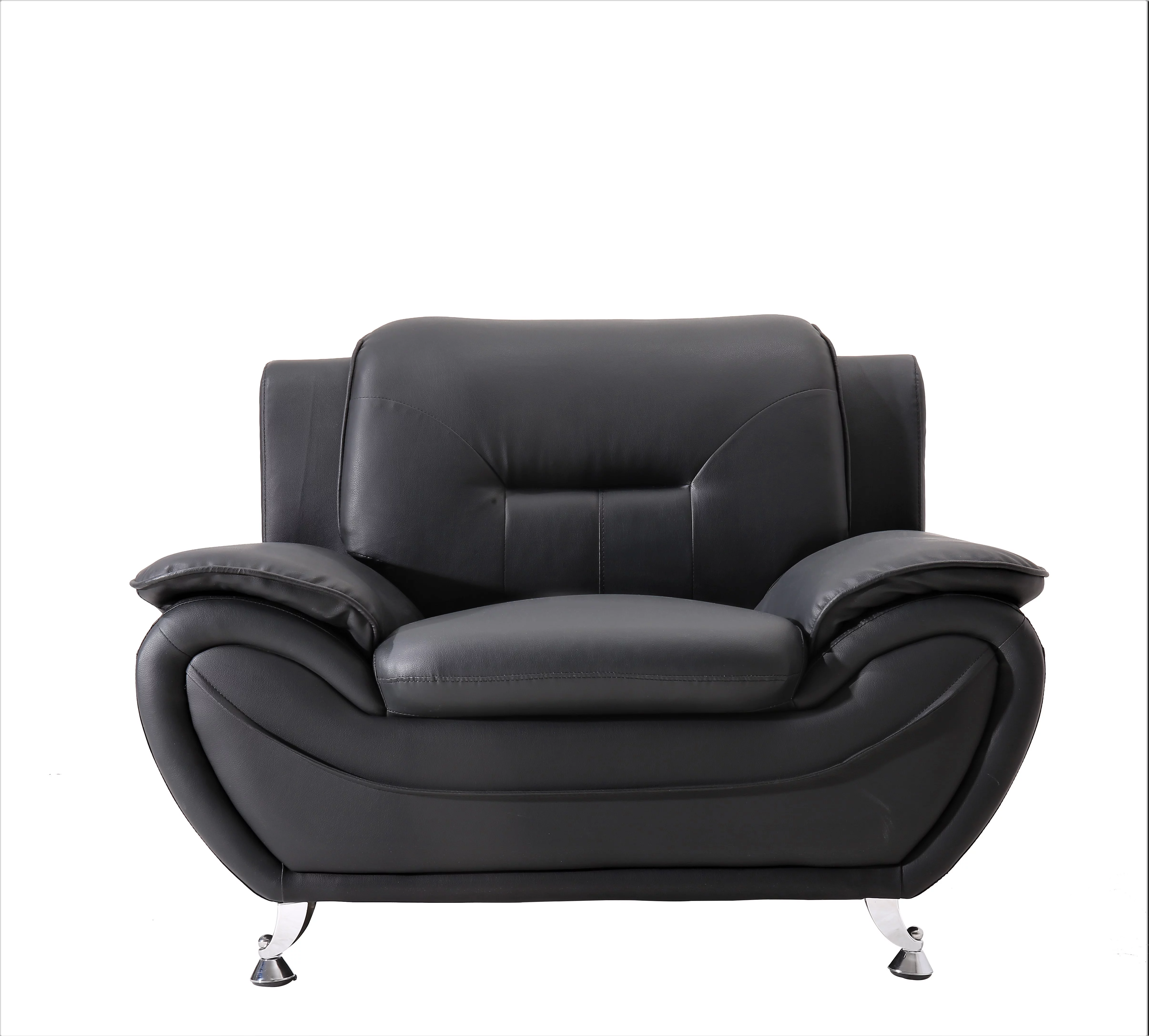 Uspridefurniture Sanuel  3Pcs Faux Leather Living Room Sets, Chair Loveseat Sofa,Black