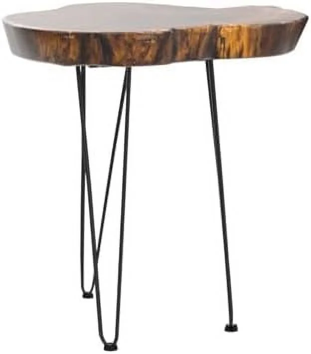 NLIBOOMLife Hurricom Round Accent Table  Rustic Old Elm Wood Round End Table with 3-Leg Metal Stand