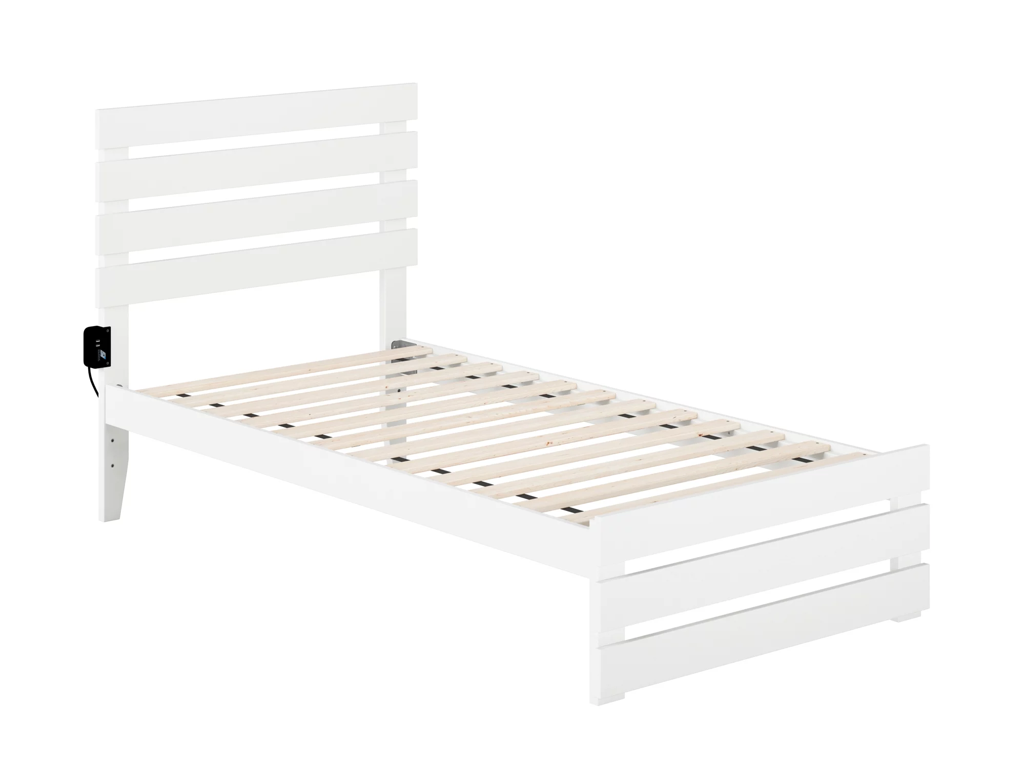 Oxford Twin Bed with Footboard in White with USB Turbo Charger
