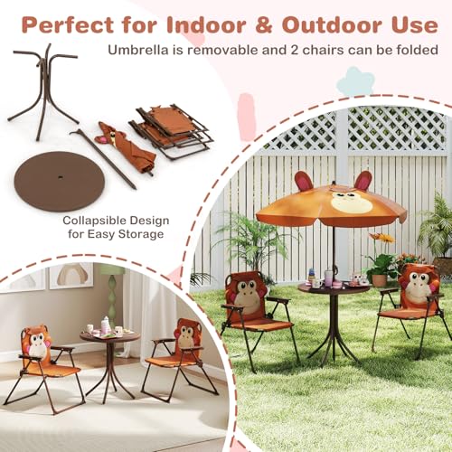 Costzon Kids Picnic Table, Kids Outdoor Table with 2 Folding Chairs, Height Adjustable Umbrella, Portable Children Outdoor Furniture for Patio, Garden, Backyard (Green)
