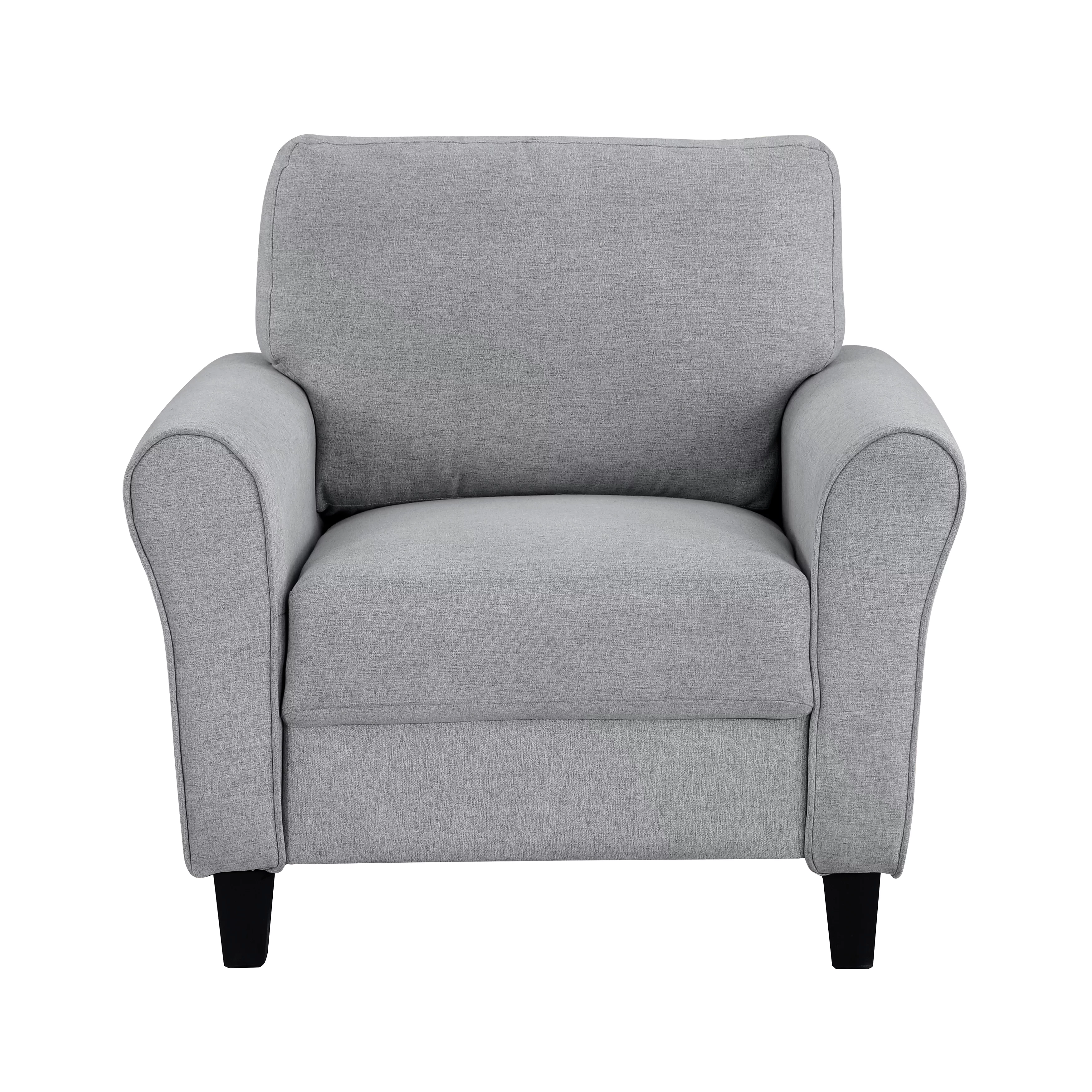 Andoer 1pc Chair Dark Gray Textured Fabric Upholstered Rounded Arms Attached Cushion Transitional Living Room Furniture