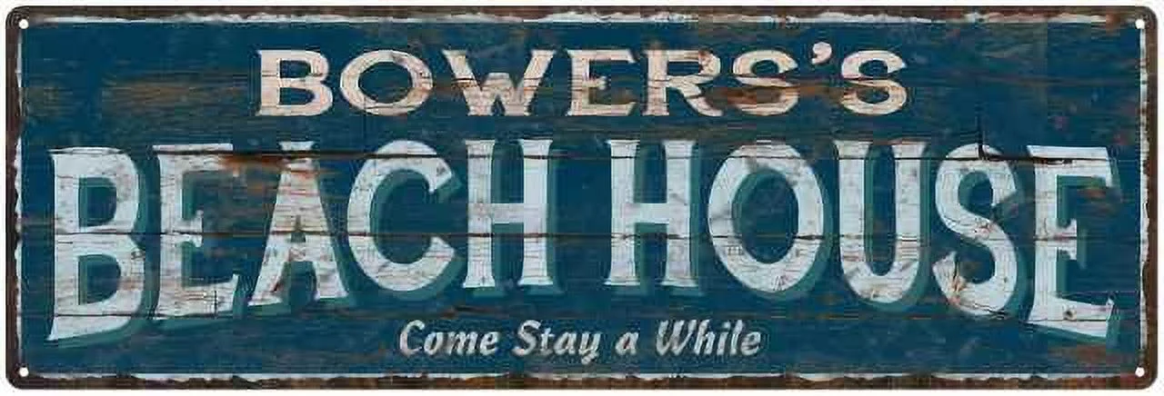 BOWERS'S Beach House Blue Rustic Cabin Home Decor 8x24 Metal 108240026466