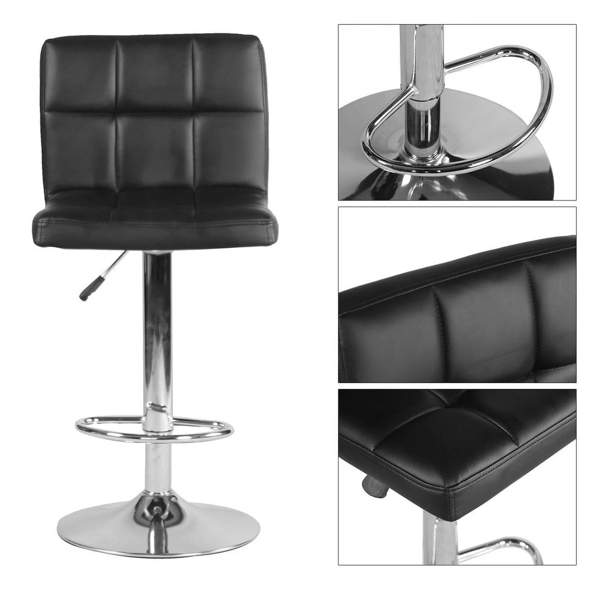 BestOffice Counter Height Bar Stools Set of 2 PU Leather Modern Height Adjustable Swivel Barstools Hydraulic Chair Bar Stools Black