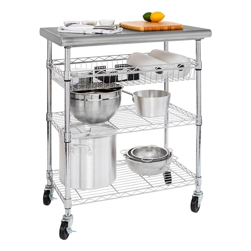 Seville Classics Commercial Work Table Island Utility Cart Prep Station, for Restaurant, Kitchen, Warehouse, Garage, Hotel, Home, Stainless-Steel Top NSF , 24