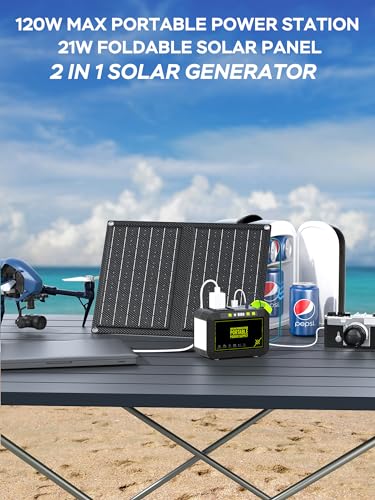 MARBERO 88.8Wh Solar Generator with 21W Solar Panel Included Portable Power Station 80W 110V 120W Max for Camping Outdoor Hiking Fishing Emergency