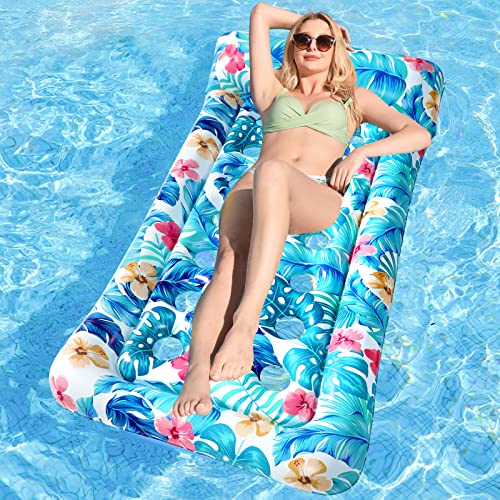 Pool Floats - Inflatable Oversized Pool Raft, Pool Float Adults, Cooling Pool Float Contour Lounger with Headrest for Swimming Pool, Lake, Summer Party Float