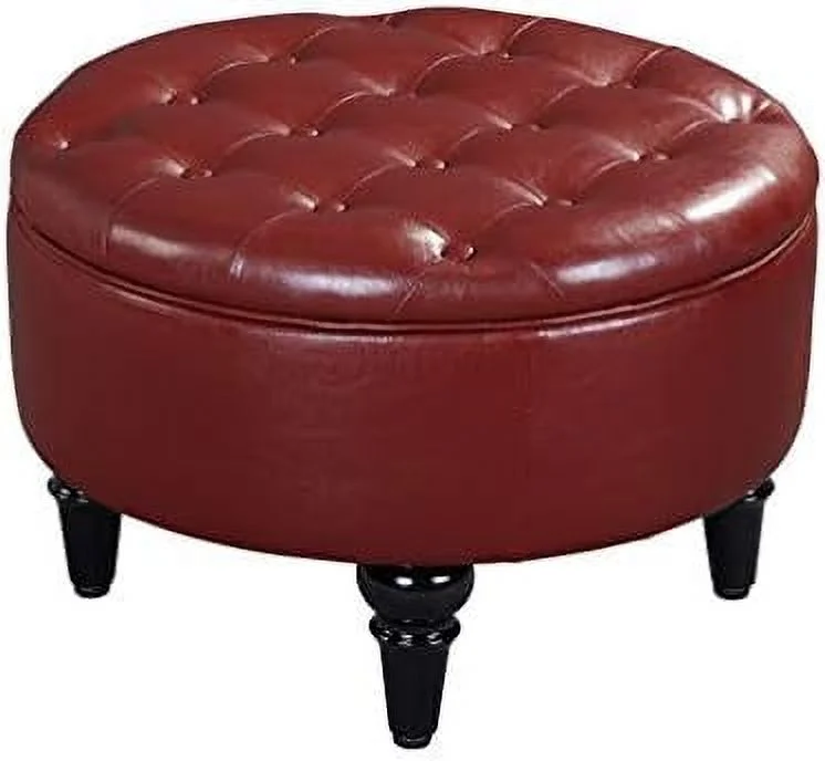 \u2013 Red Faux Leather Round  Ottoman with Tray Top