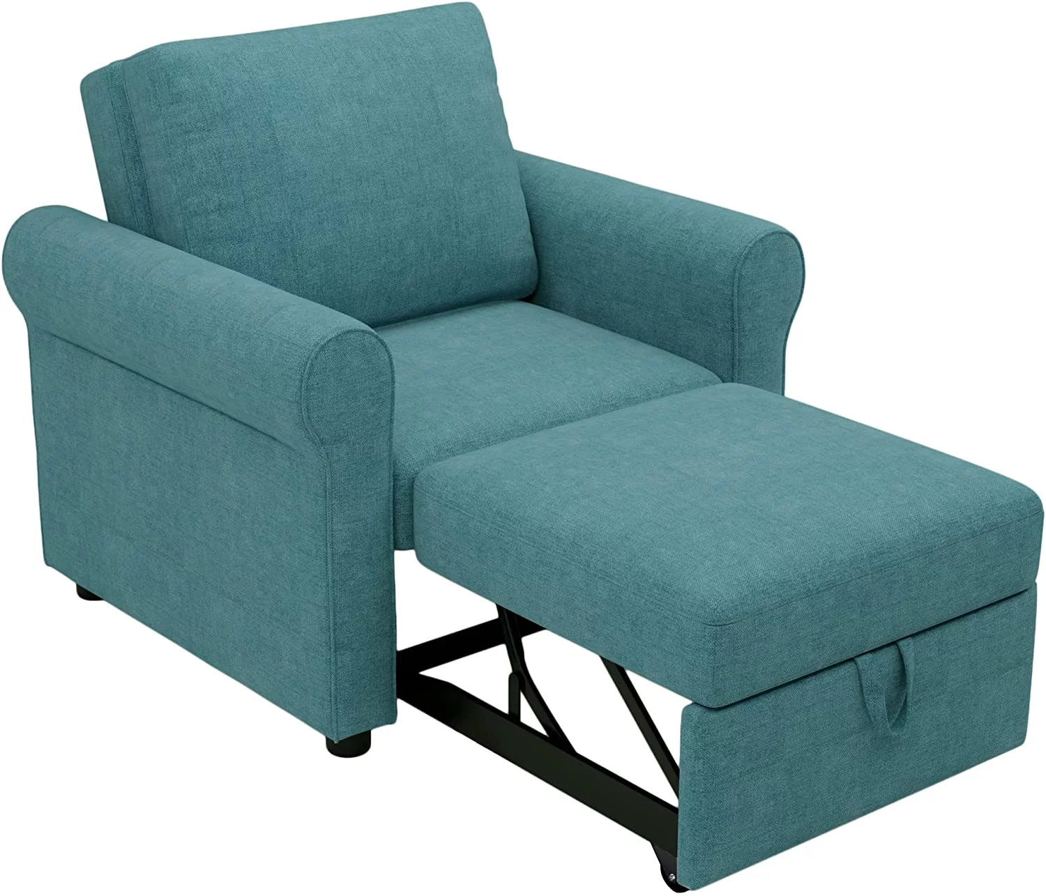 Convertible Sleeper Chair Bed, 3-In-1 Single Chair Bed With Adjustable Backrest, Pull Out Sleeper Chair Futon Sofa Chair, Modern Linen Fabric, Teal