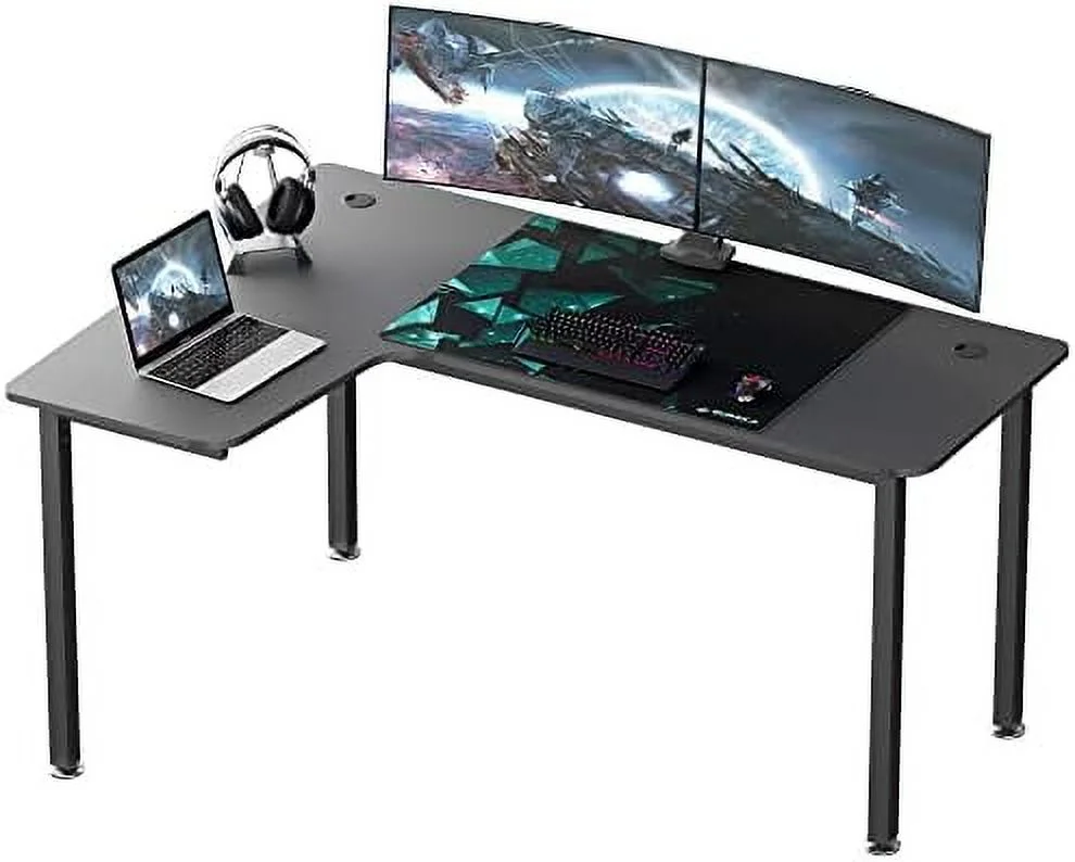 TJUNBOLIFE ERGONOMIC 60 Inch Black Corner L Shaped Computer Desk  Home Office Gaming Study Work Writing Table Long Large Sturdy Workstation Simple Modern with Metal Legs  Left Side