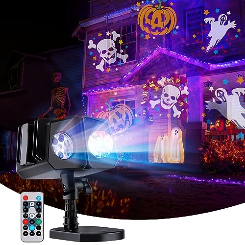Minetom Halloween Christmas Projector Lights Outdoor 26 HD Effects (3D Ocean Wave + Patterns) Waterproof with Timer Landscape Lights for Indoor Holiday Christmas Night Disco Party, RGB + Multicolor