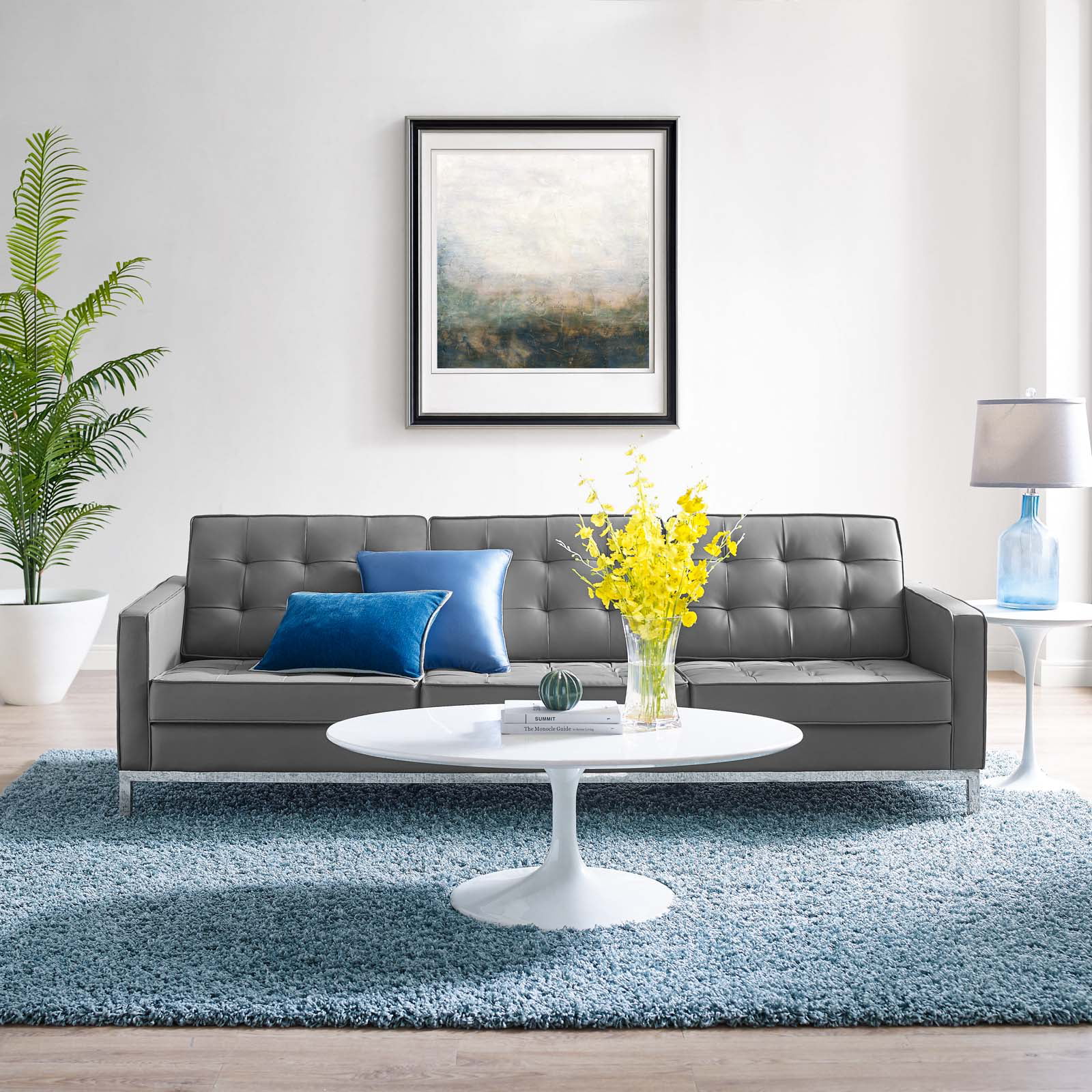 Modway Loft Tufted Upholstered Faux Leather Sofa, Gray