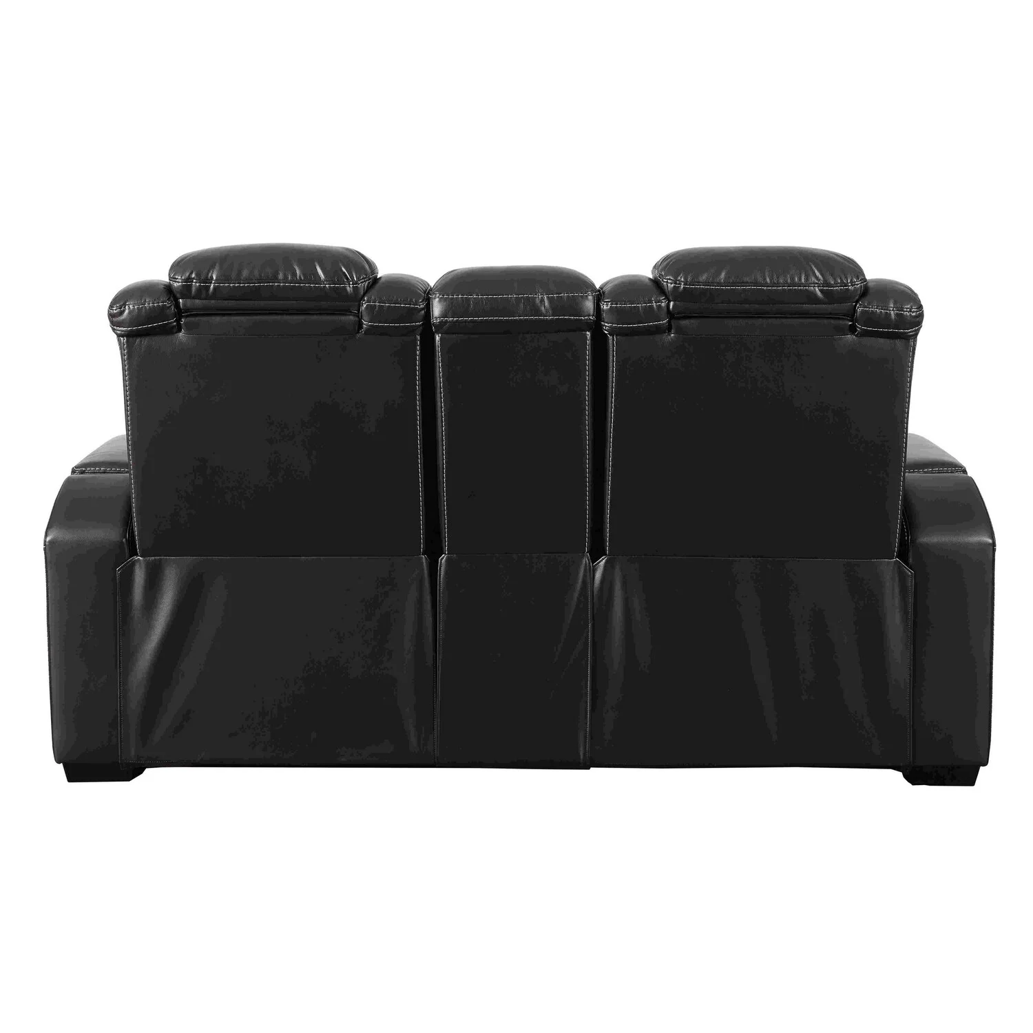Benjara Power Recliner Loveseat with Console and Adjustable Head, Black