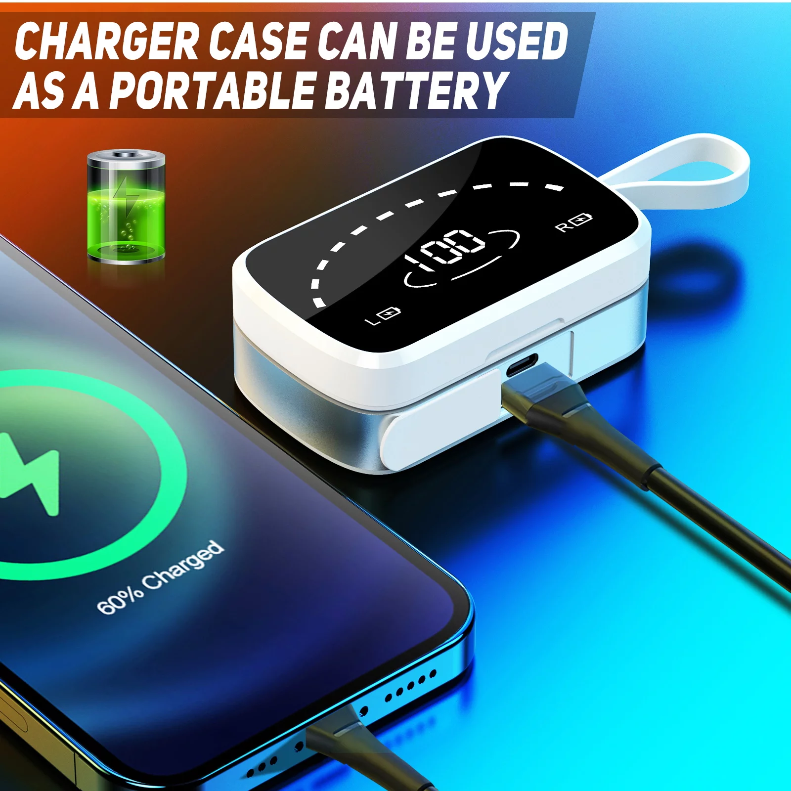 K2 Wireless Earbuds Bluetooth Sport Headphones Premium Fidelity Sound Quality Charging Case Digital LED Intelligence Display Earphones Built-in Mic Headset for Oppo RX17 Neo