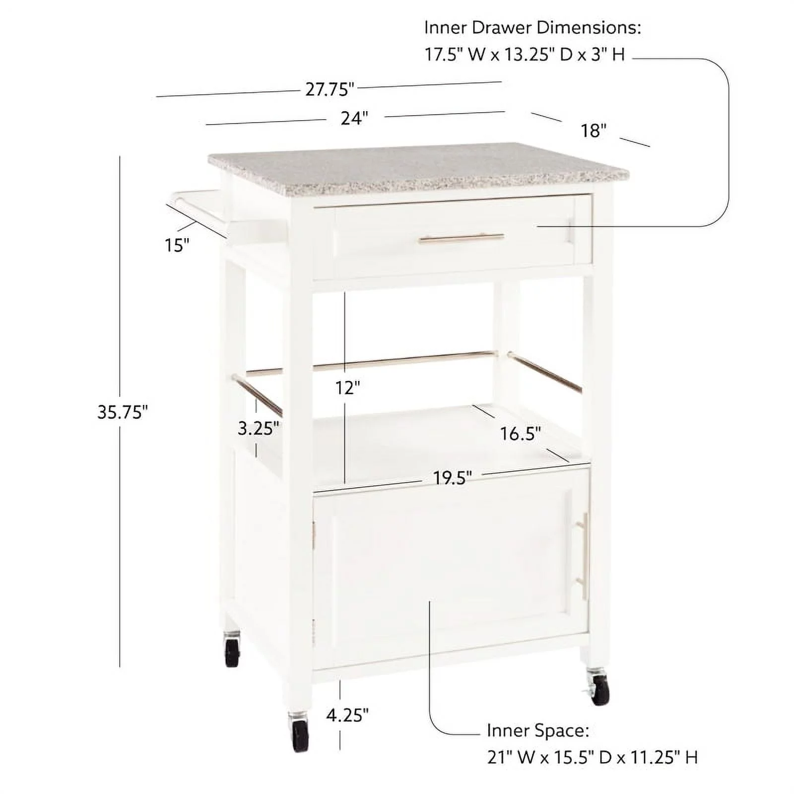 Riverbay Furniture Transitional Wood/Granite Top Kitchen Cart in Bright White