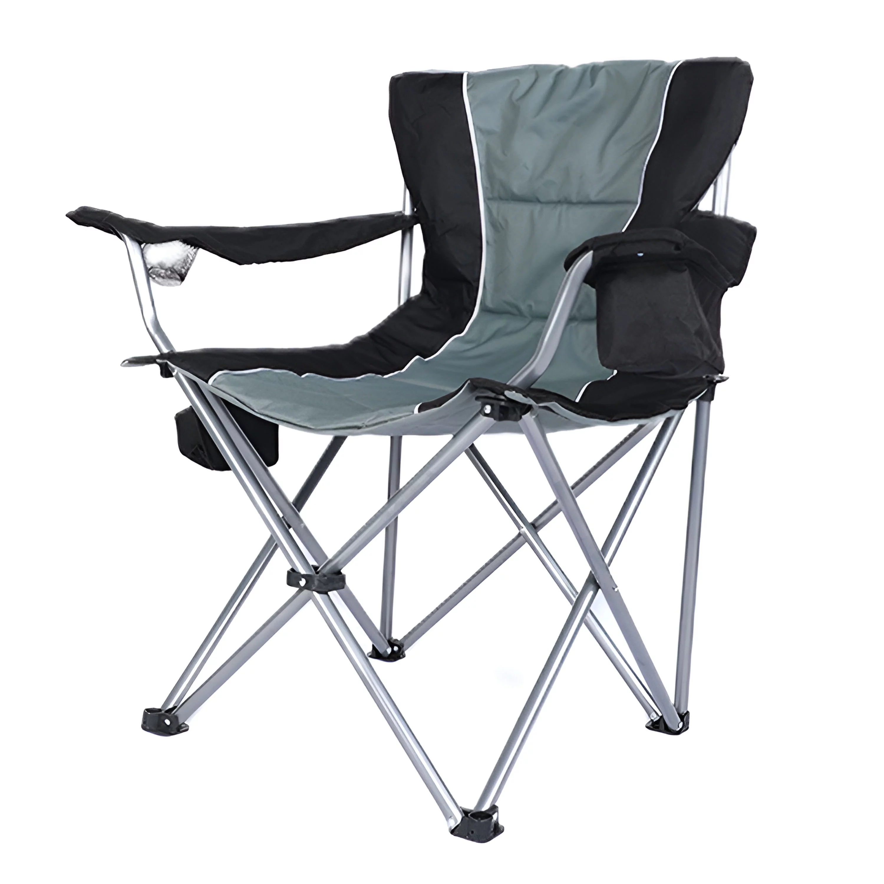 CoSoTower Oversized Camping Folding Chair with Cup Holder, Side Cooler Bag, Heavy Duty Steel Frame Fully P Added Quad Armchair for Outdoors, 1-Pack, Grey