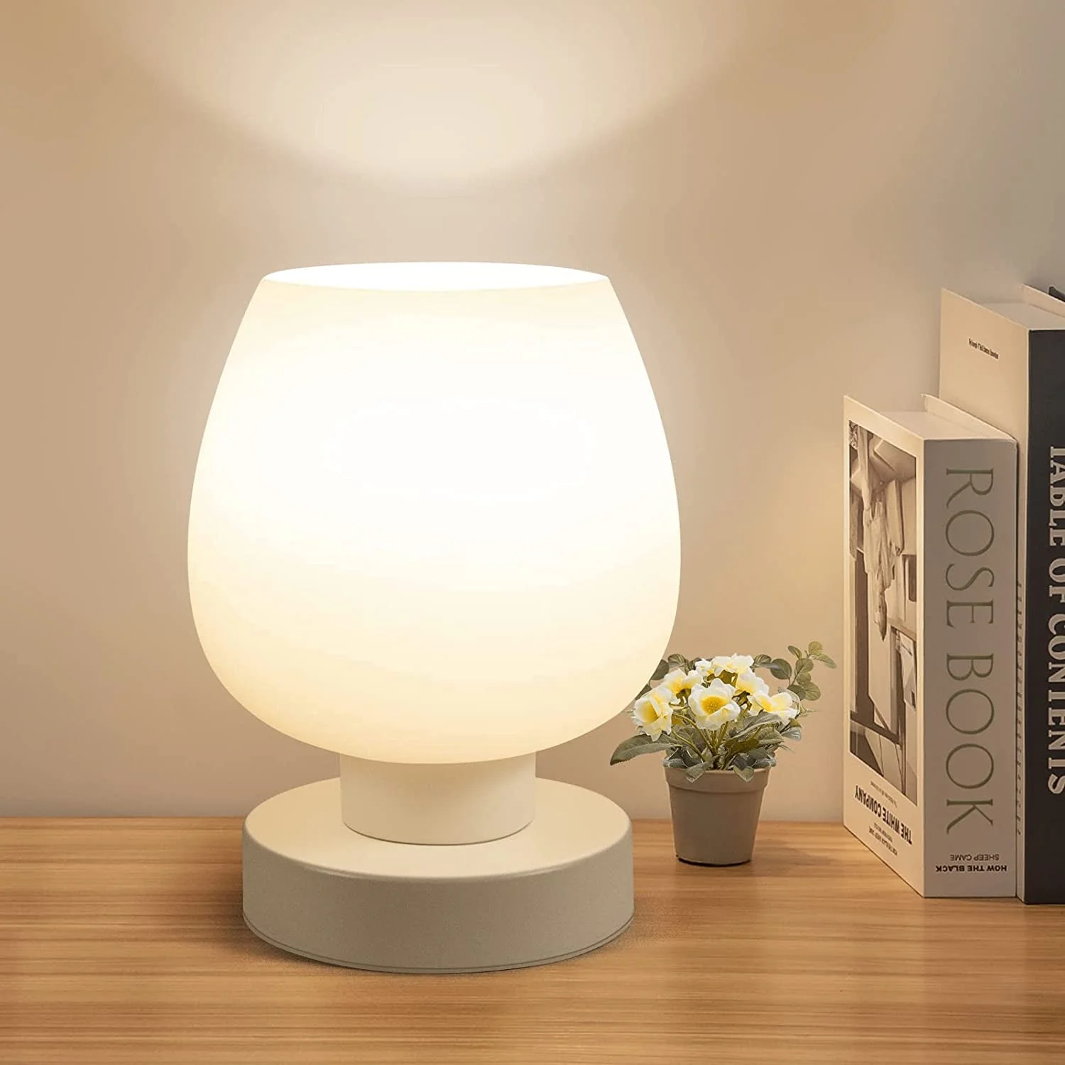 Bedside Lamp, Touch Control Table Lamp with Glass Lamp Shade, 3-Way Dimmable Small Nightstand Lamp for Bedroom Living Room