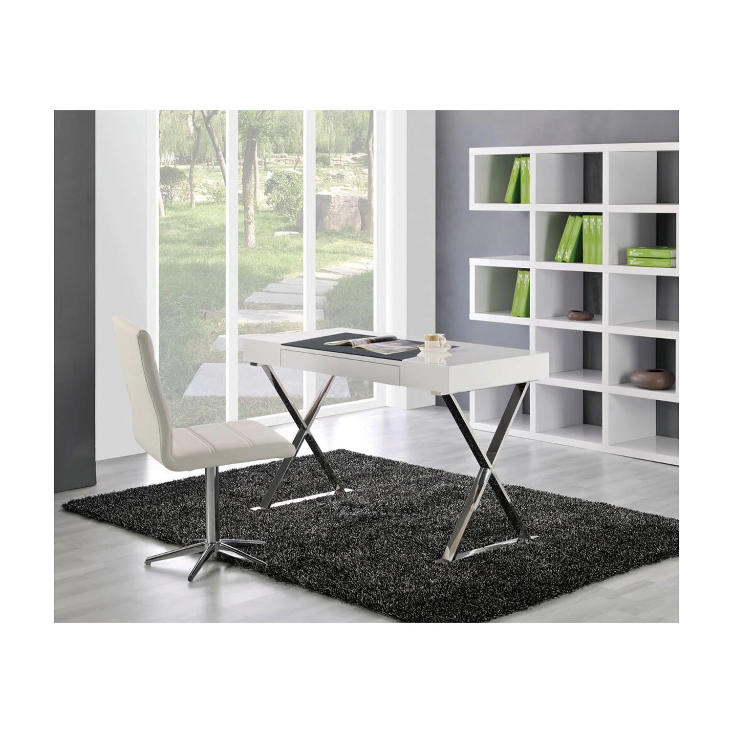 Best Master Modern Computer Desk with Stainless Steel Legs in White High Gloss