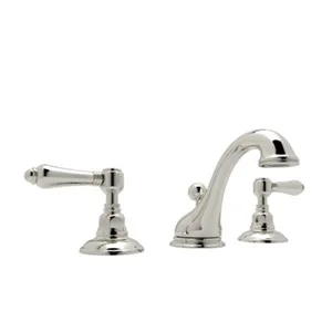 Rohl Italian Bath Viaggio Widespread Lavatory Faucet In Polished Nickel With Metal Levers Pop-Up And 