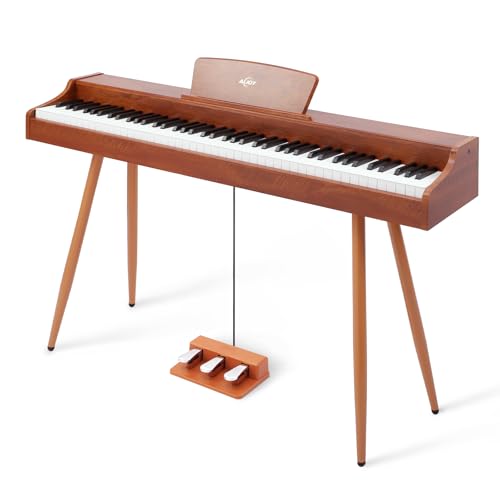 AiJoy Digital Piano 88-Key Weighted Action Keyboard, Home Electric Piano for Beginners with Triple Pedal, Compact Design, Supports MIDI/Headphone Connection, Wood Grain Finish