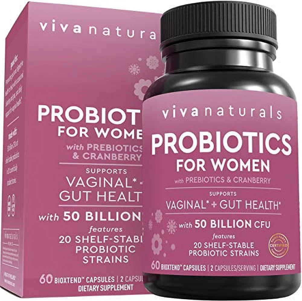 Probiotics for Women with 50 Billion CFU + 20 Strains, Complete Shelf-Stable Womens Probiotic Supplement with Prebiotic and Cranberry to Support Stomach, Digestive System & Vaginal Health, 60 Capsules
