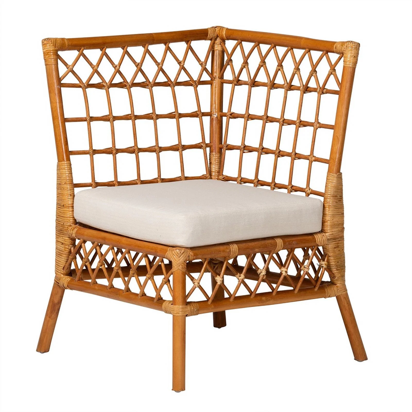 Pemberly Row Modern Bohemian Honey Rattan 4-Piece Dining Nook Set