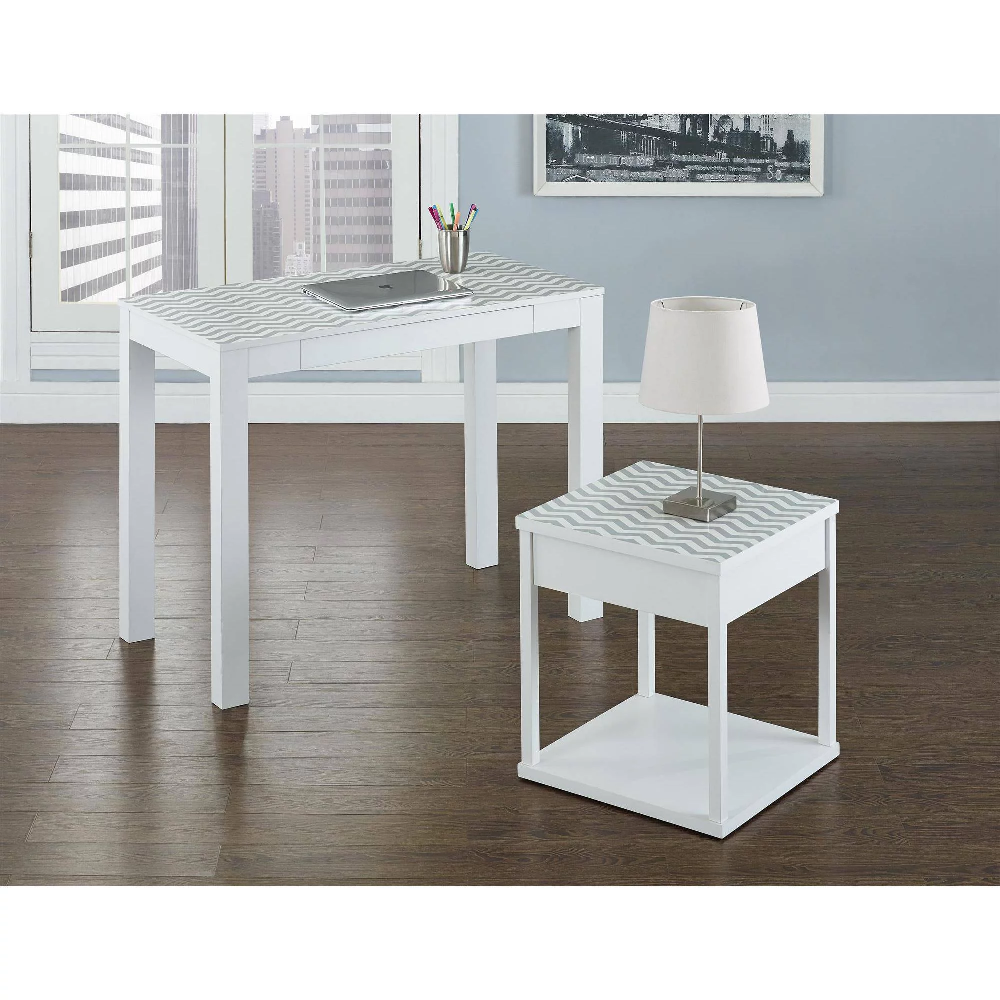 Ameriwood Home Parsons Computer Desk with Drawer, Chevron