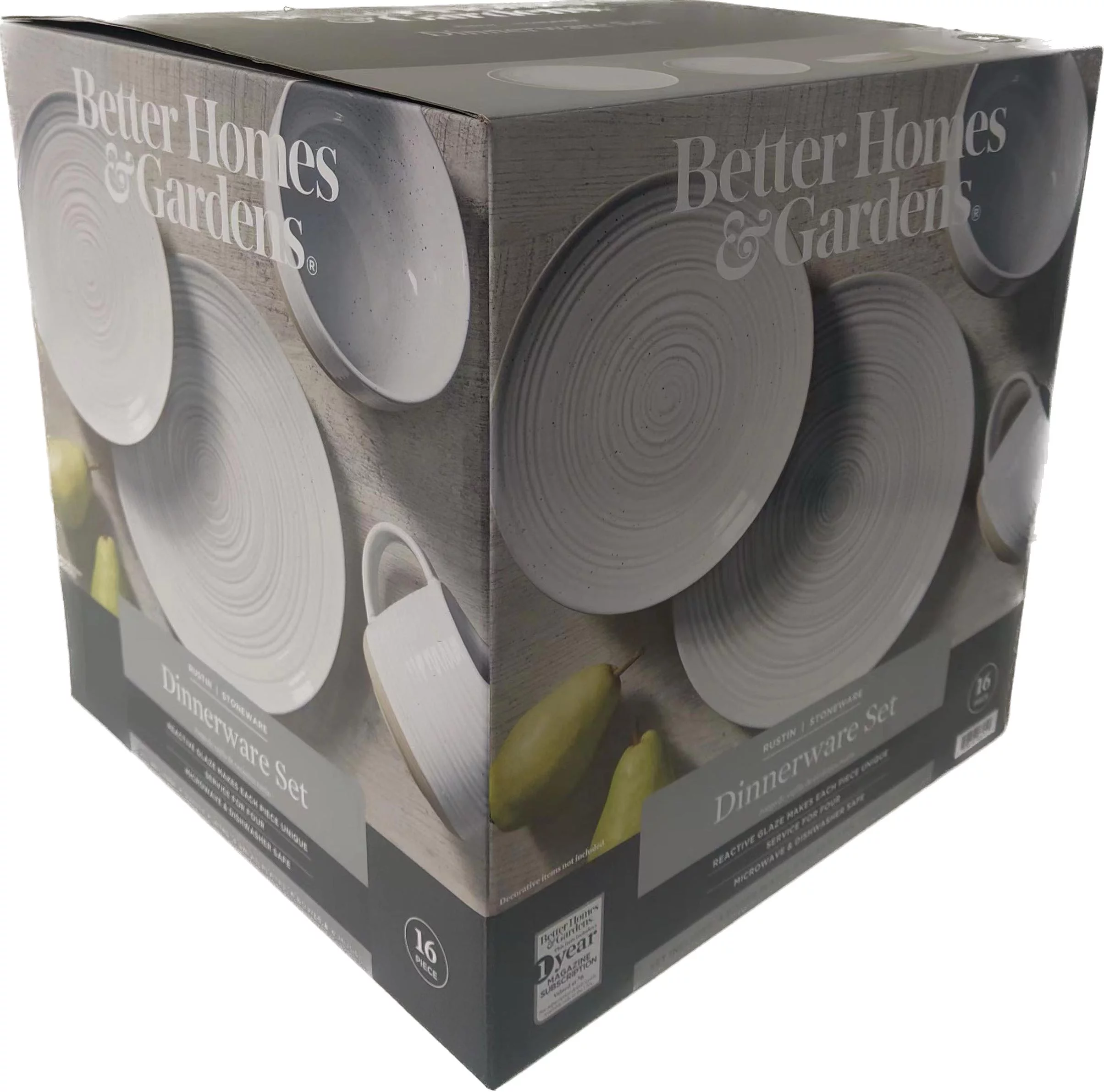 Better Homes & Gardens- Abott White Round Stoneware 16-Piece Dinnerware Set
