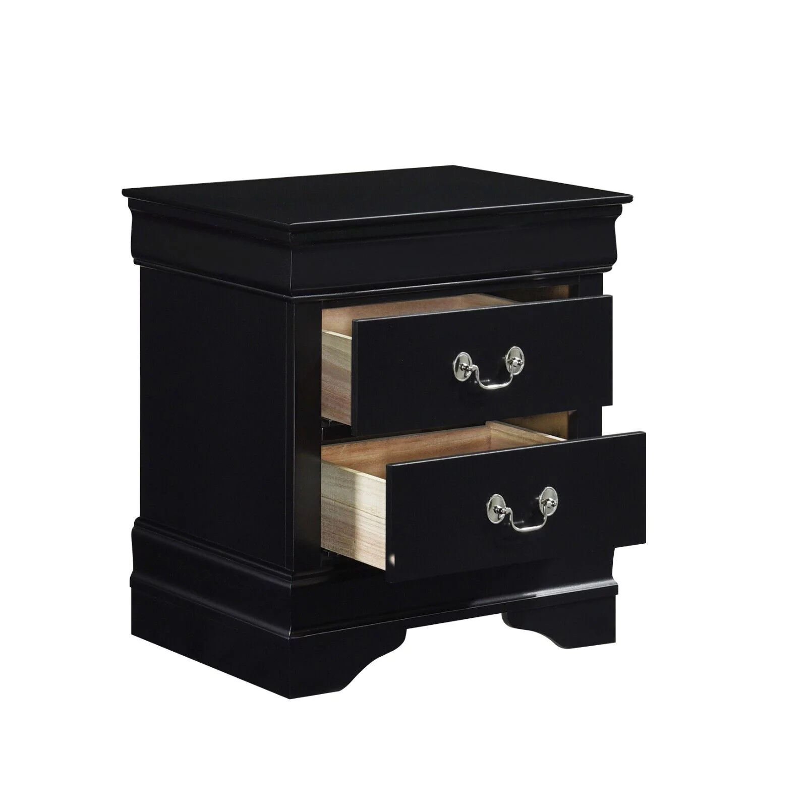 Traditional Black Finish 3pc Bedroom Set Queen Bed and Nightstands Louis Phillipe Style Bedroom Furniture