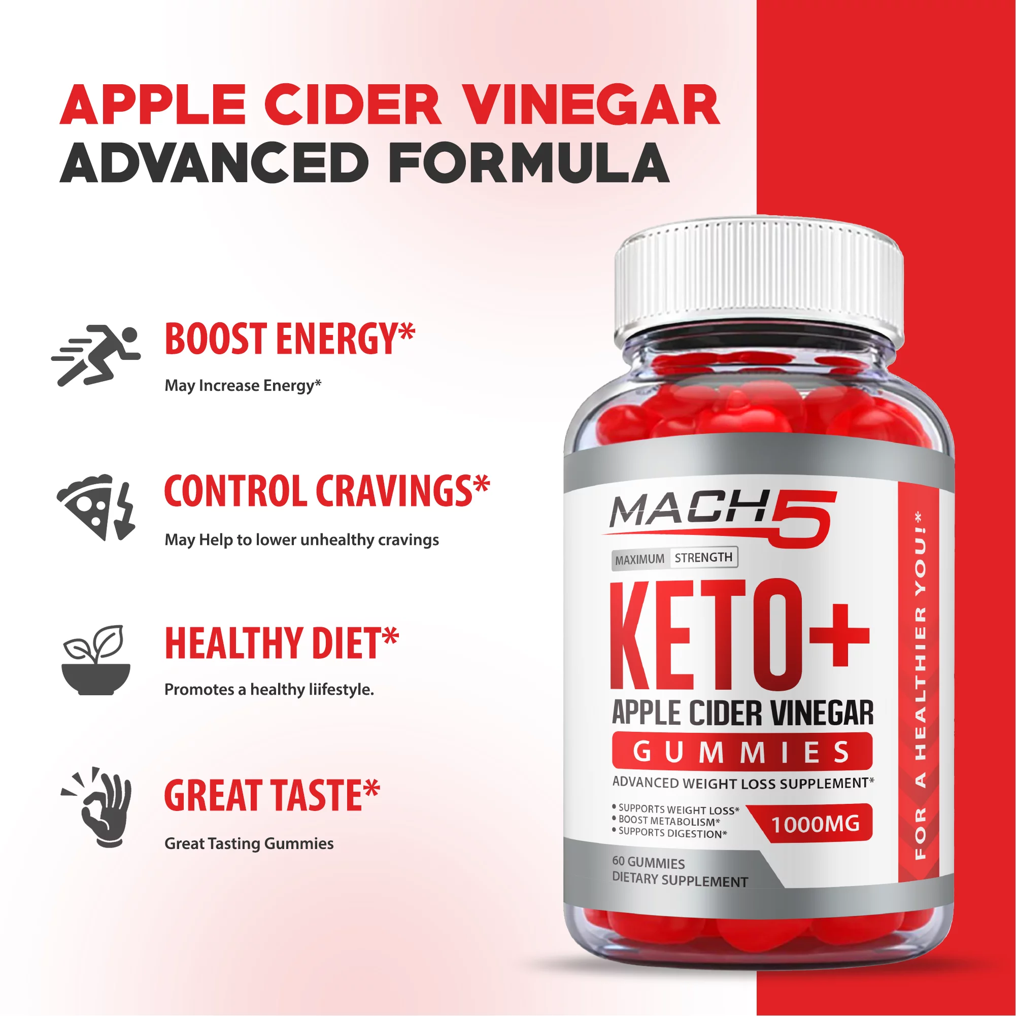 (2 Pack) Mach5 ACV Keto Gummies Apple Cider Vinegar Vegan 120 Gummies