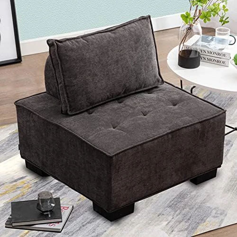 TJUNBOLIFE Modern Upholstered Barrel Chair Leisure Sofa Lounge Chair Lazy Sofa Rubber Wood Legs and Pillow Removable Armless Accent Chair for Living Room Corner Chair Bedroom Salon Office