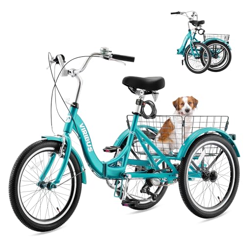 Viribus Folding Adult Tricycle, 20 inch Folding Tricycle for Adults with Lock, 1 or 7 Speed 3 Wheel Bike, Foldable Trike Collapsible Three Wheel Bike for Men Women Senior, 330lb.