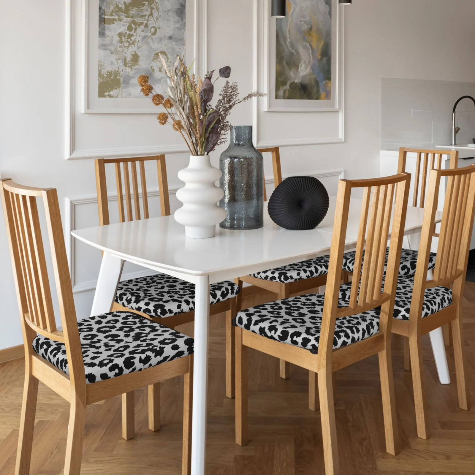Junzan Similar To Leopard Print Print Dining Chair Seat Covers, Stretch Fitted Dining Room Upholstered Chair Seat Cushion Cover